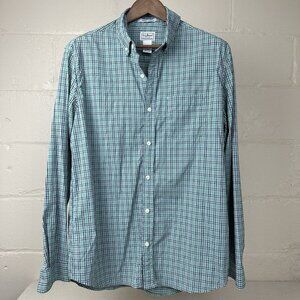 L L Bean Button Up Shirt Mens Size Large Green Blue Plaid Slightly Fitted